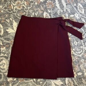 LOFT Burgundy Pencil Skirt with Tie Detail